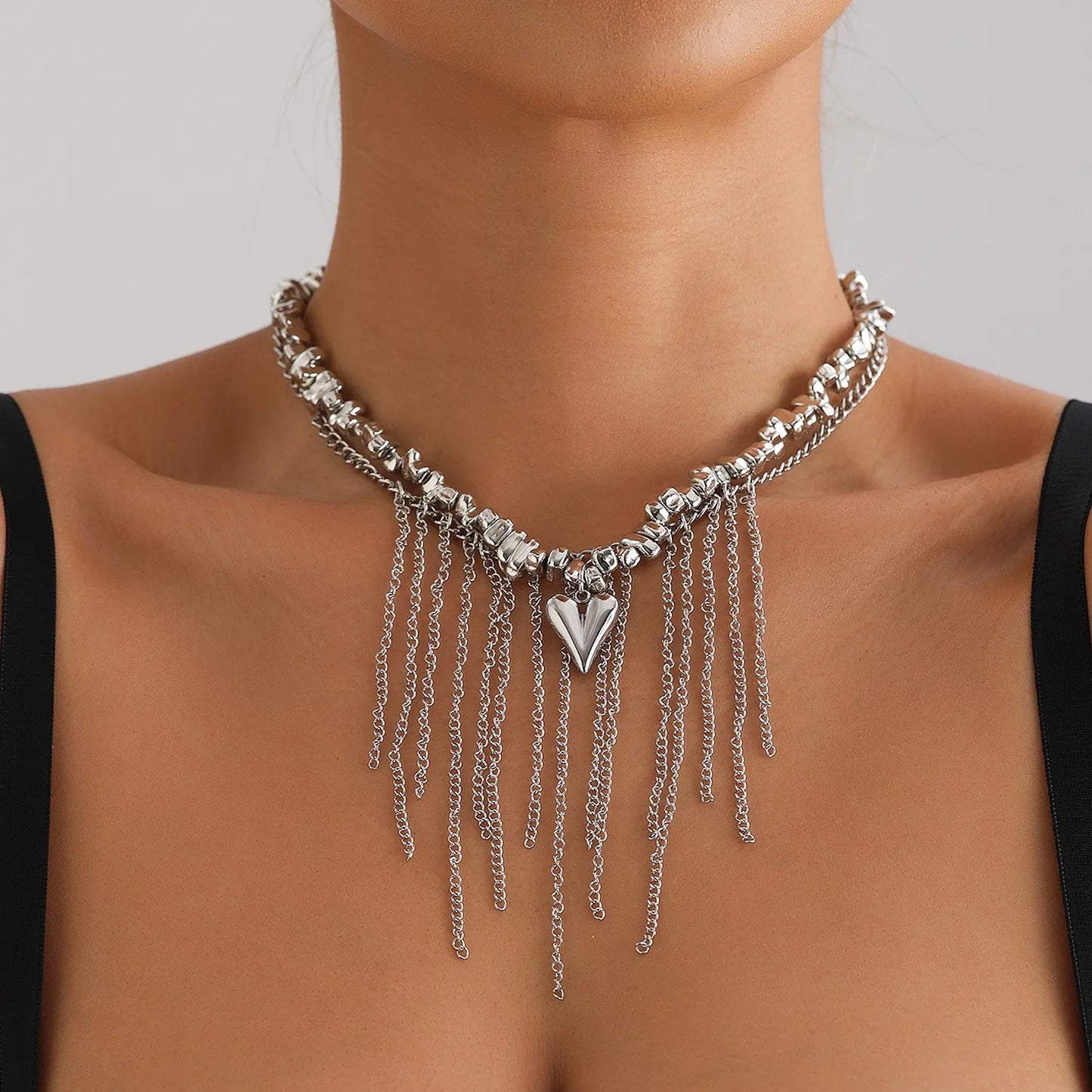 New Heart Beaded Necklace Bracelet Ring Women Boho Crystal Class Gravel Clavicle Chain Cool Y2K Choker Exquisite Fashion Jewelry
