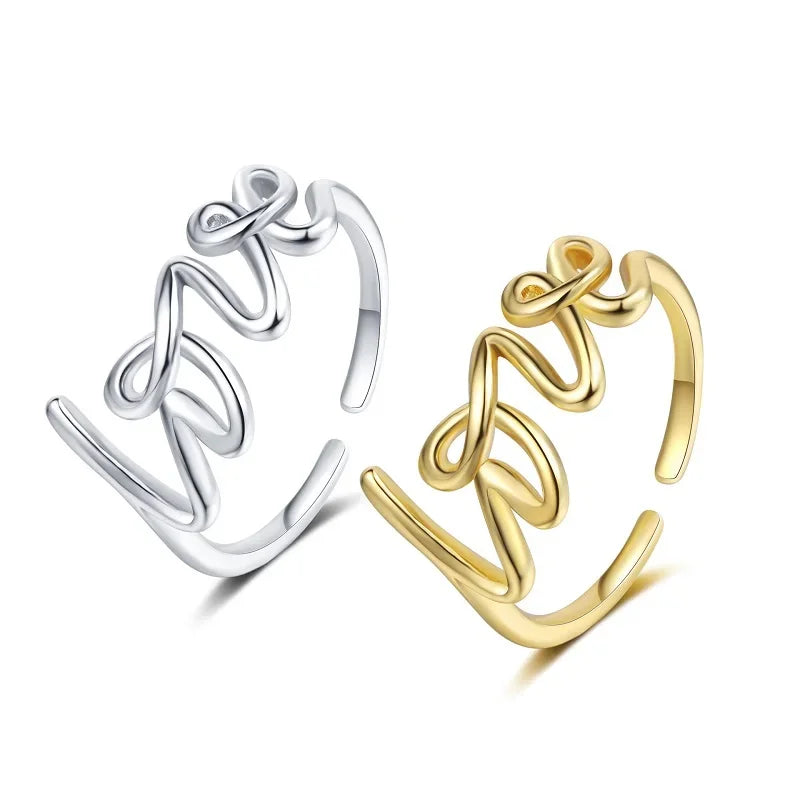 Romantic Letter Love Ring For Women Geometric Creative Finger Rings Engagemen Wedding Couple Stainless Steel Jewelry Gift