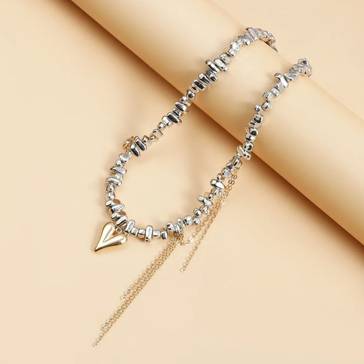 New Heart Beaded Necklace Bracelet Ring Women Boho Crystal Class Gravel Clavicle Chain Cool Y2K Choker Exquisite Fashion Jewelry