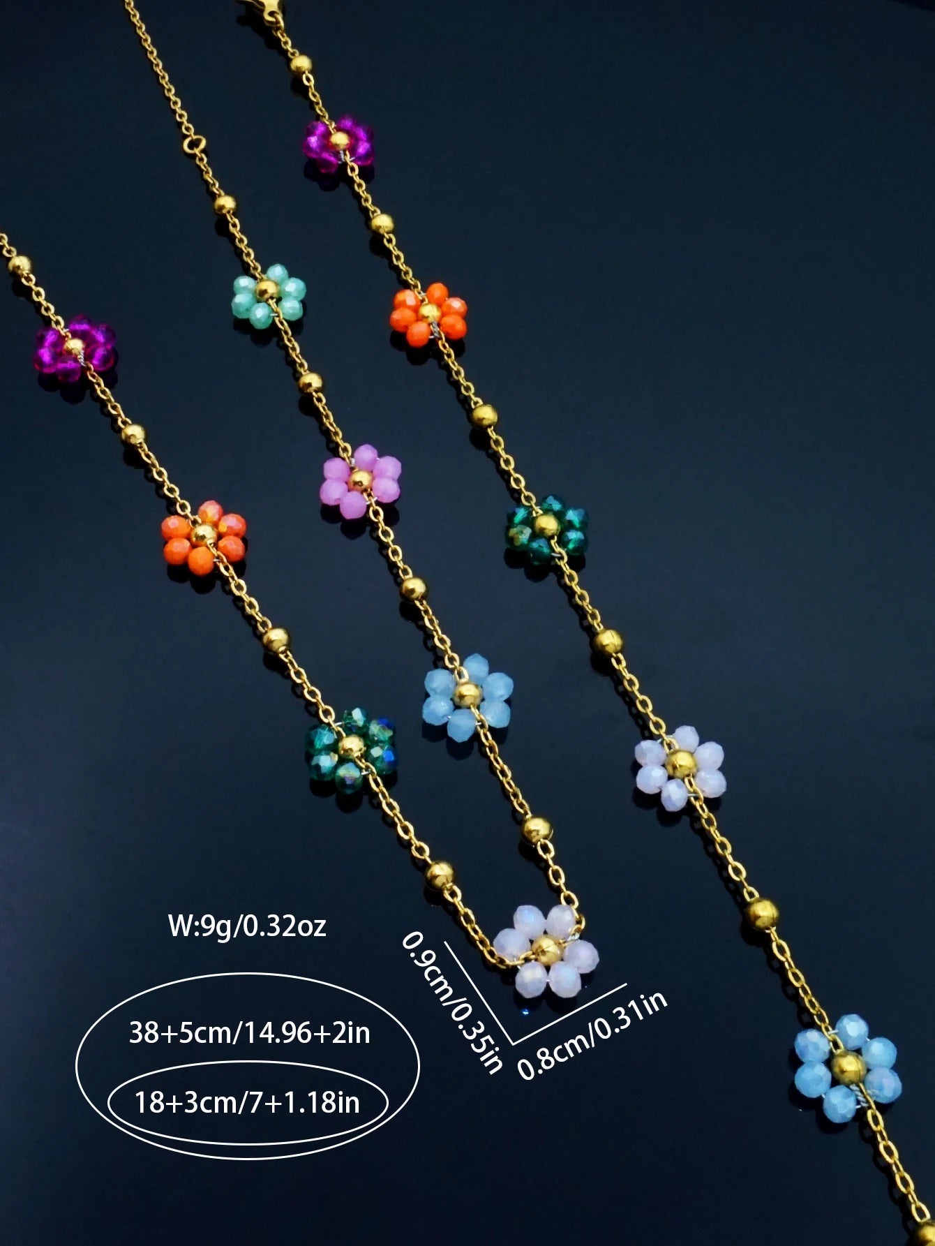 2 pieces of Bohemian style women's multicolored campus fashion small flower beaded necklaces and bracelets, dance party jewelry