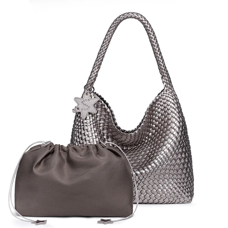 Handwoven Hybrid Tote Bucket Bag Luxury Shoulder Bag for Women, Premium Top Handle & Underarm Carry Purse