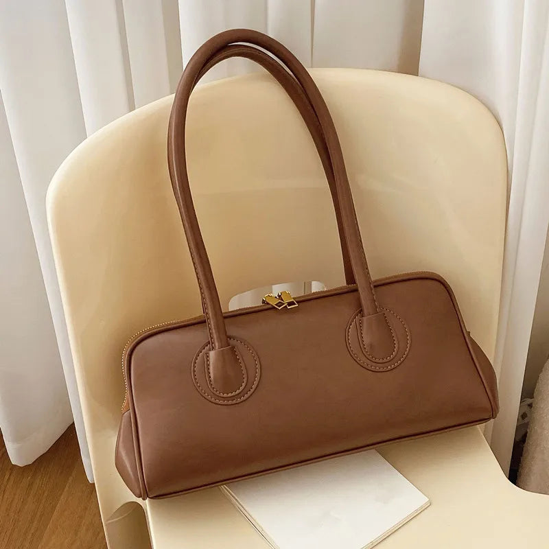 Classic Leather Handbag, Retro Simple Shoulder Underarm Bag, Elegant Stylish Baguette Tote Bag for Women Everyday Collocation