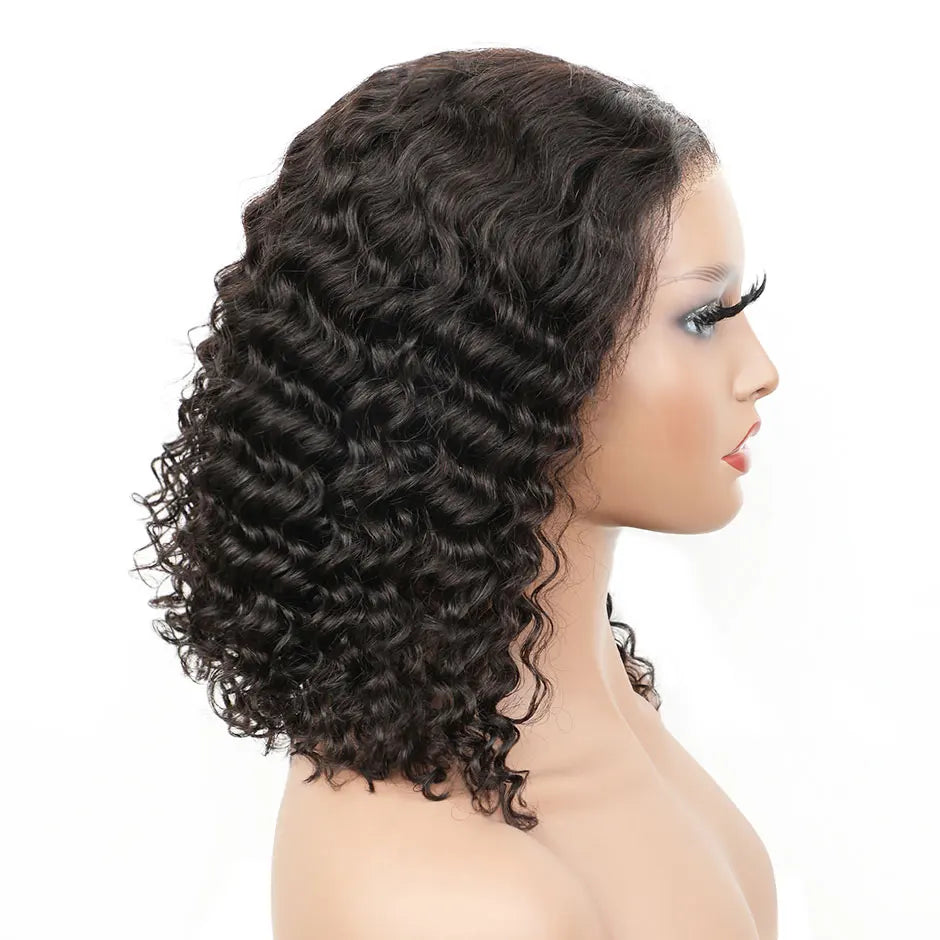 Deep Wave Bob Wig 180% Wear Go Glueless Wig 4x4 Pre-Cut Preplucked Lace Closure Wig Brazilian Deep Curly Human Hair Wigs