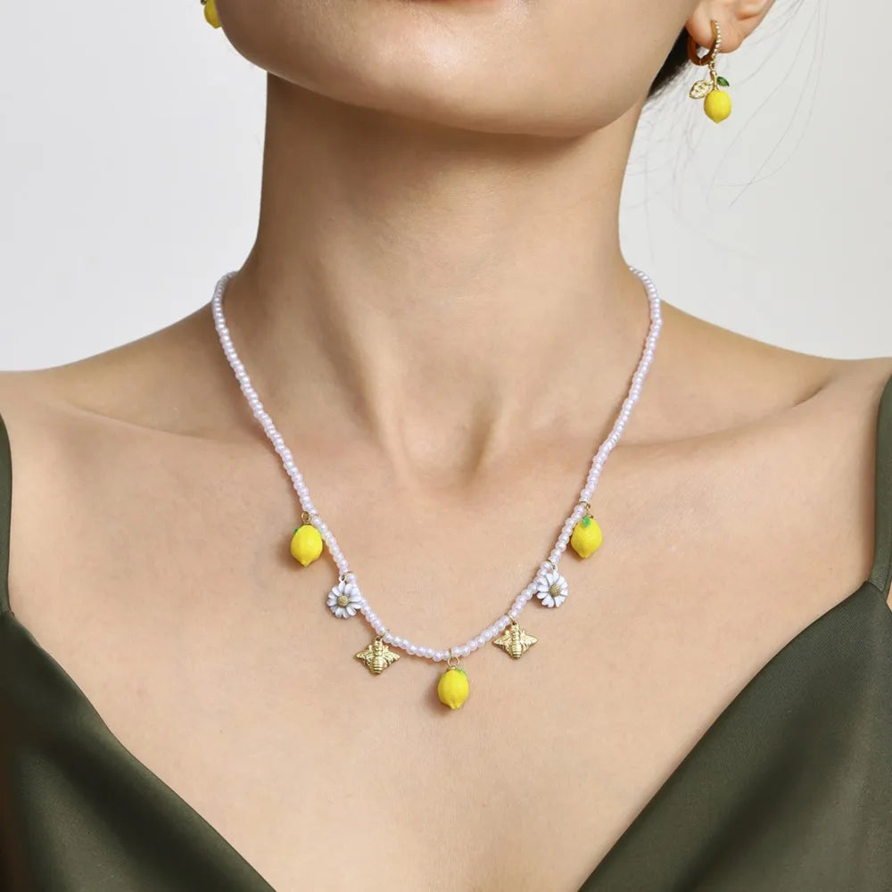 Handmade Beaded Necklace Matching Bracelet Earrings With Lemon Pendant Charms Shell Beads Necklaces Bracelets Earring For Women