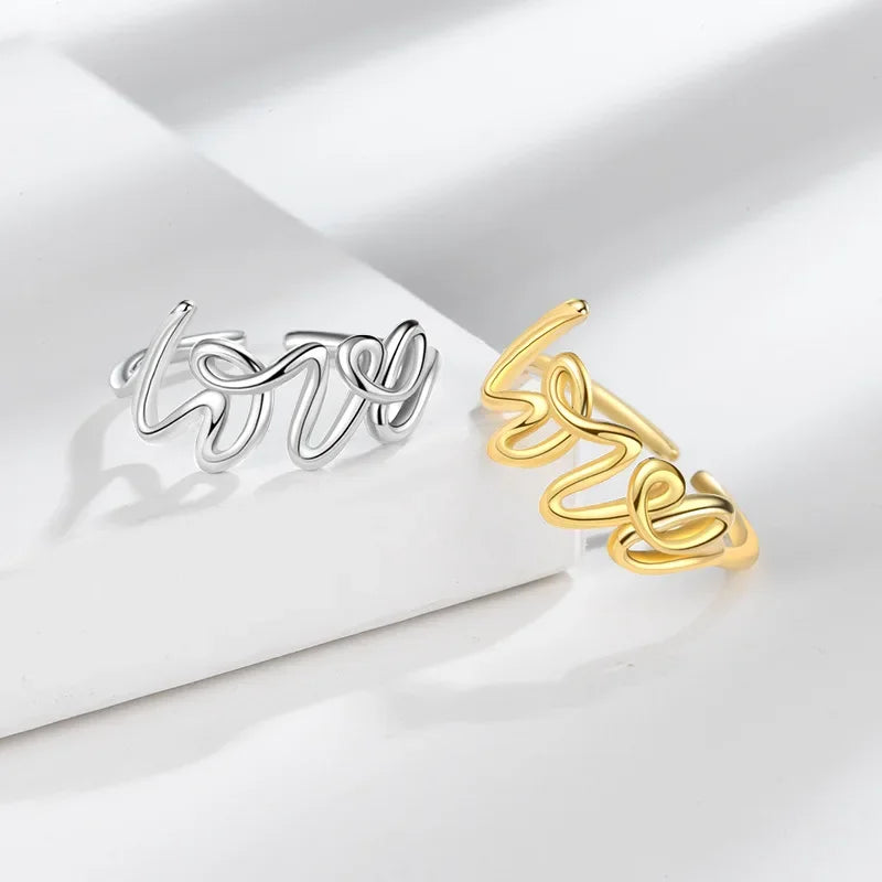 Romantic Letter Love Ring For Women Geometric Creative Finger Rings Engagemen Wedding Couple Stainless Steel Jewelry Gift