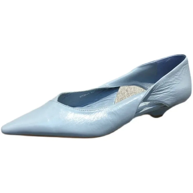 Shoes for Woman Comfortable Women's Summer Footwear Moccasins Blue Low Heel Elegant Pointed Toe High Quality Popular Heels