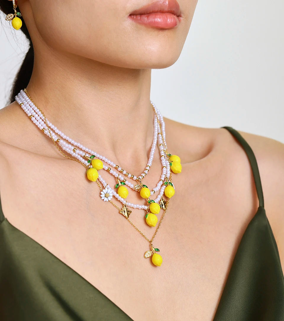 Handmade Beaded Necklace Matching Bracelet Earrings With Lemon Pendant Charms Shell Beads Necklaces Bracelets Earring For Women