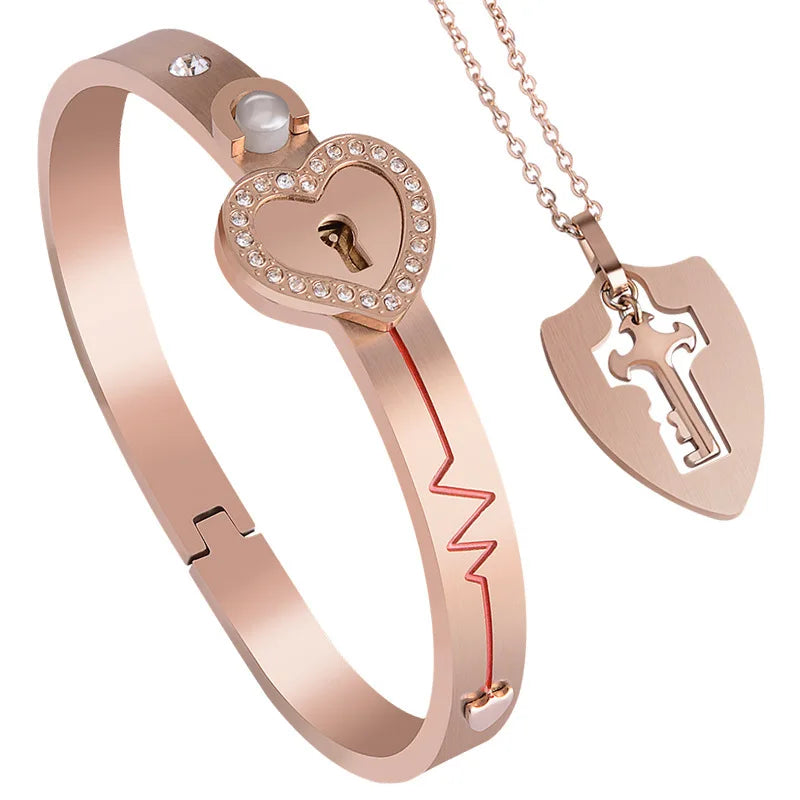 Customizable Couple Necklaces and Bracelets - Heart shaped Padlock