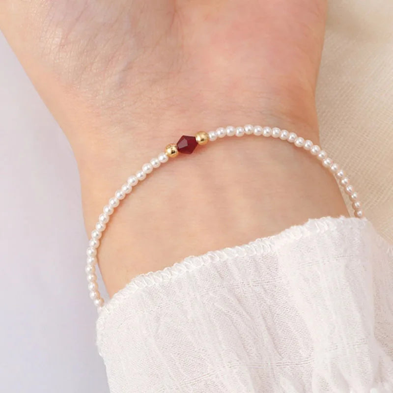 Pearl Necklace Bracelet Women Red Crystal Classic Bead Jewelry Premium Luxury Clavicle Chain Trendy Choker Party Gift