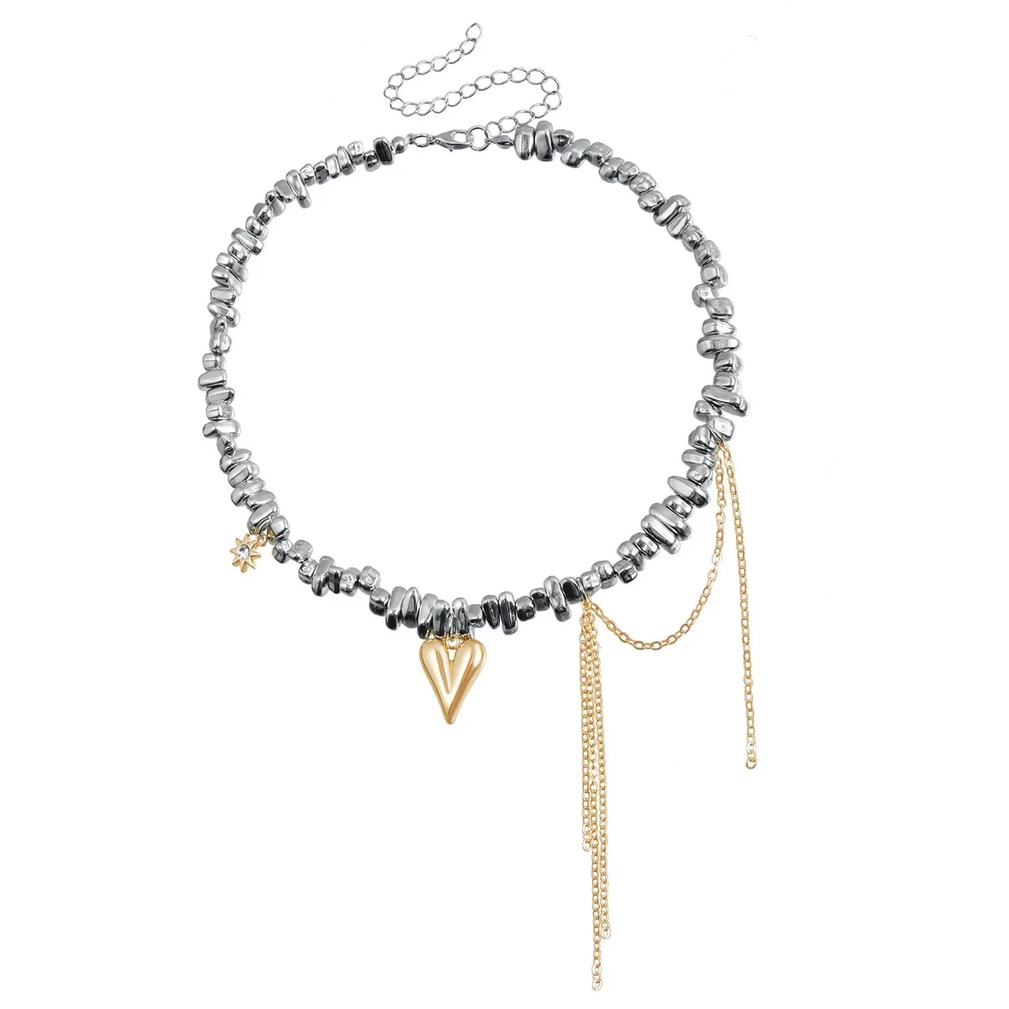 New Heart Beaded Necklace Bracelet Ring Women Boho Crystal Class Gravel Clavicle Chain Cool Y2K Choker Exquisite Fashion Jewelry
