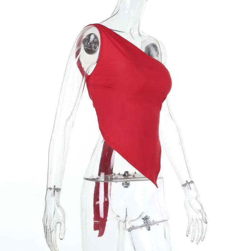 Inclined Shoulder Halter Top Asymmetrical Crop Tops Bandage Y2k Clothes Backless Hot Tops For Women Streetwear Tie Back Corset