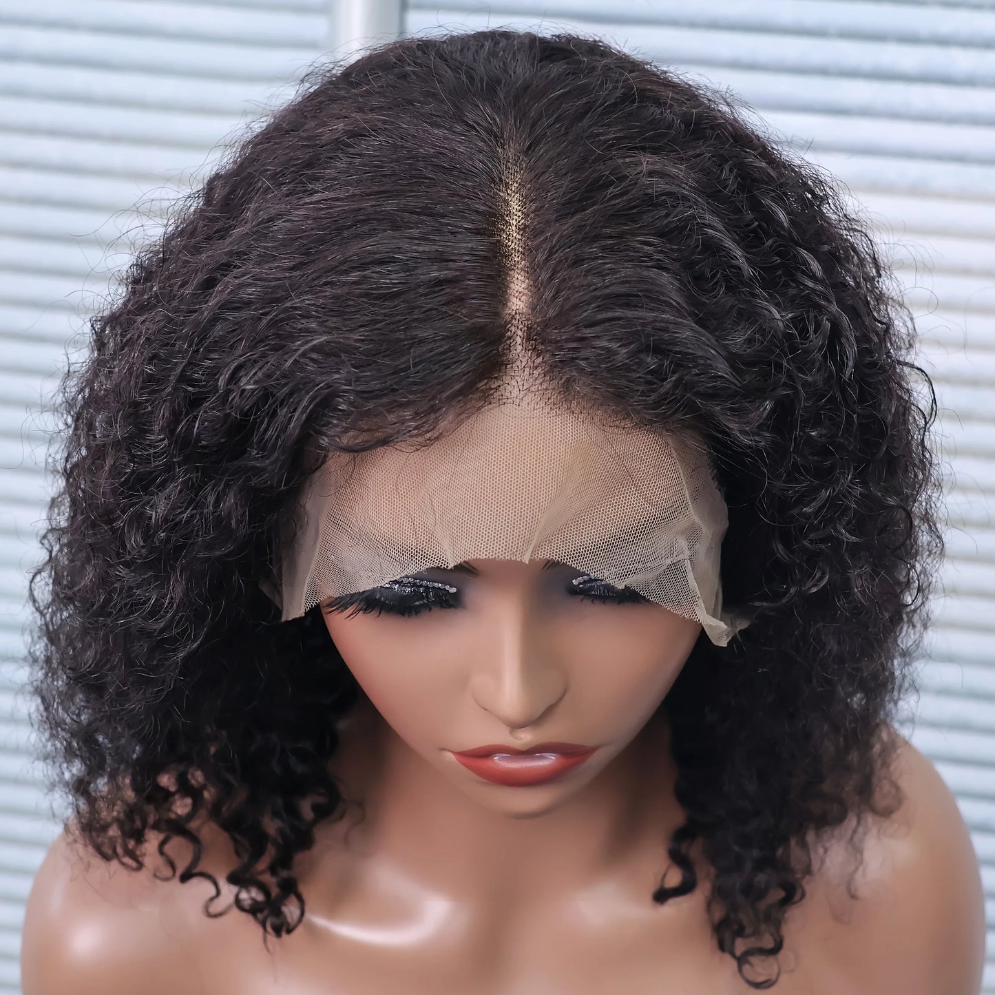 Deep Curly Short Bob Wig 13x4 Transparent Lace Frontal 200 Density Natural Black Water Wave Brazilian Human Hair Wigs for Women