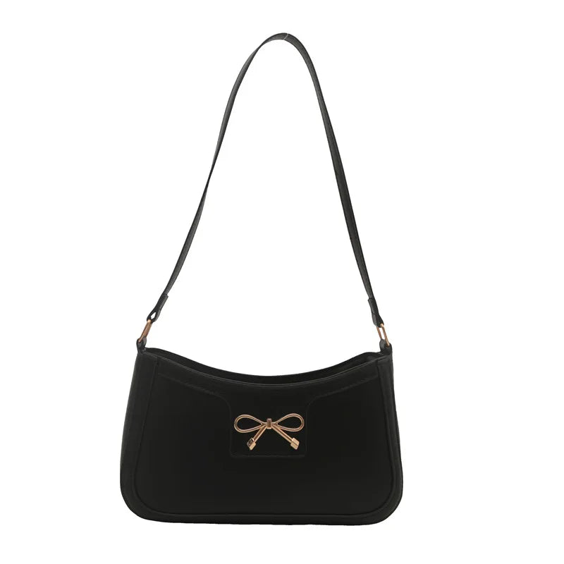 Chic Handbag Shoulder Bag for Women Elegant Underarm Purse with Golden-Tone Bow Detail, PU Material, Perfect for Everyday Use