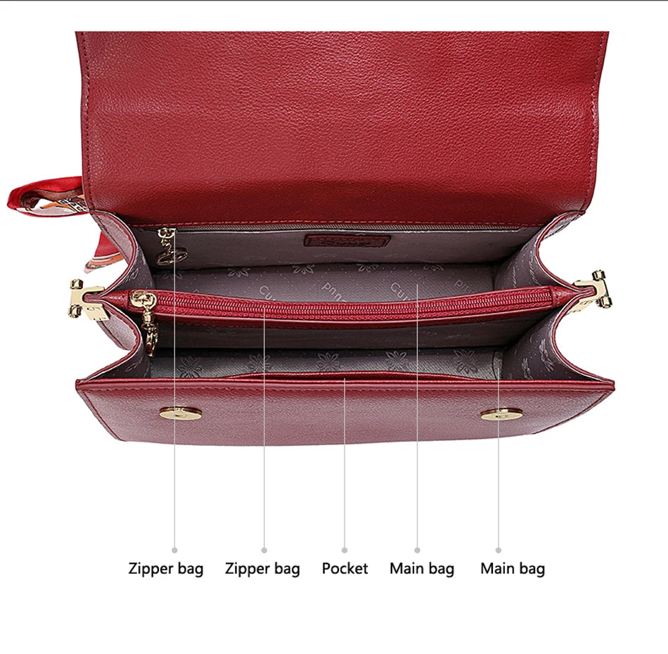 Women's handbag, mother's bag, women's crossbody bag, hand-held small bag, silk scarf, genuine leather women's bag