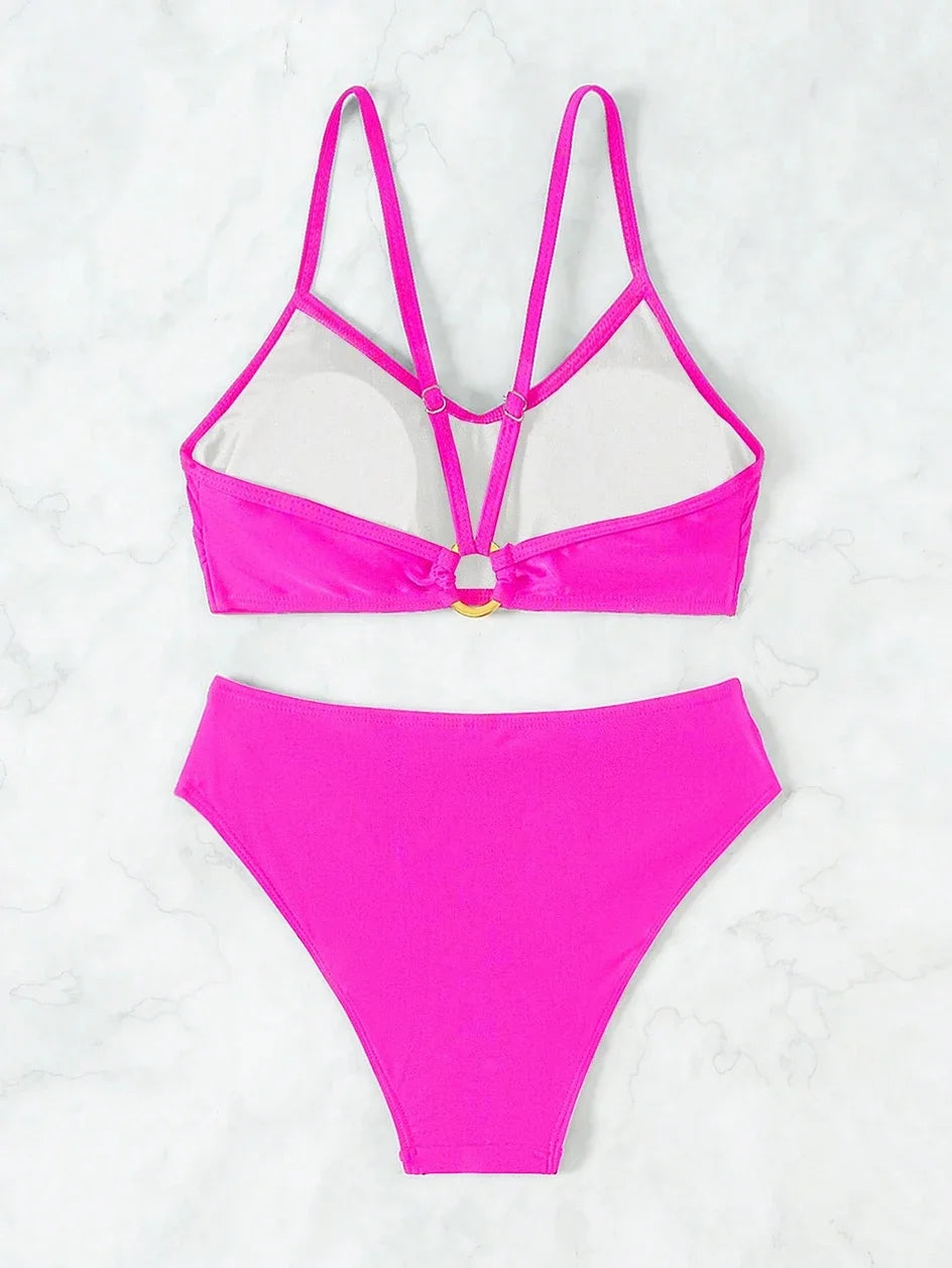 Sexy Woman Swimsuits 2025 Summer Swimwear Women's Bikinis for Female Two Pieces Beach Wear Solid Color Bikinis Set Bathing Suit