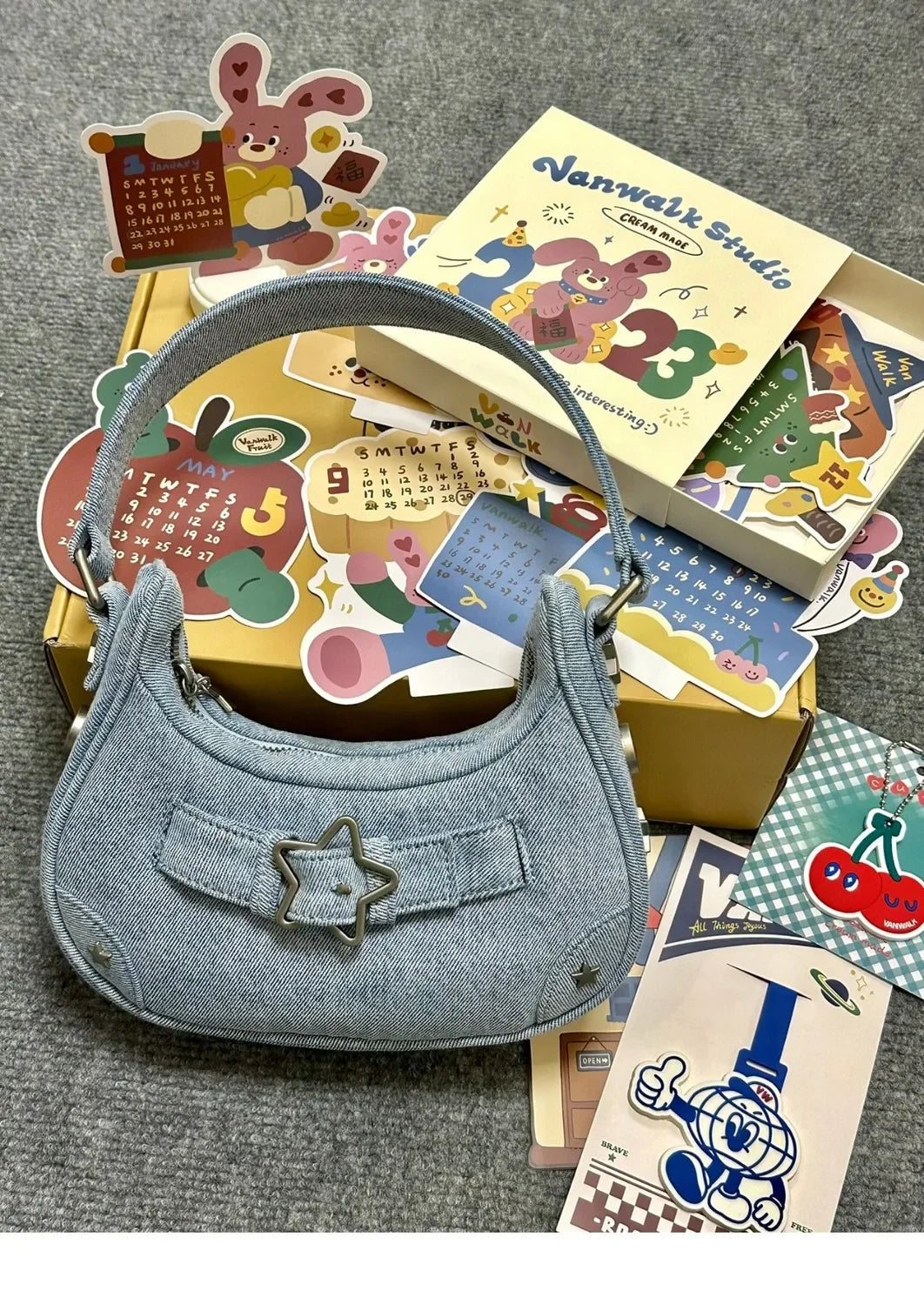 Handbag, women's small bag, mobile phone bag new high-end feeling, autumn retro denim star girl shoulder bag niche hand bag
