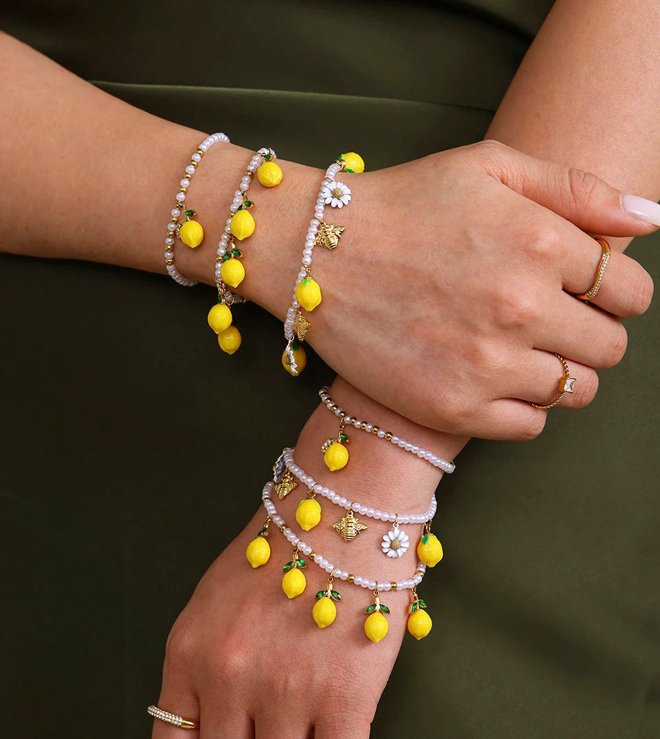 Handmade Beaded Necklace Matching Bracelet Earrings With Lemon Pendant Charms Shell Beads Necklaces Bracelets Earring For Women