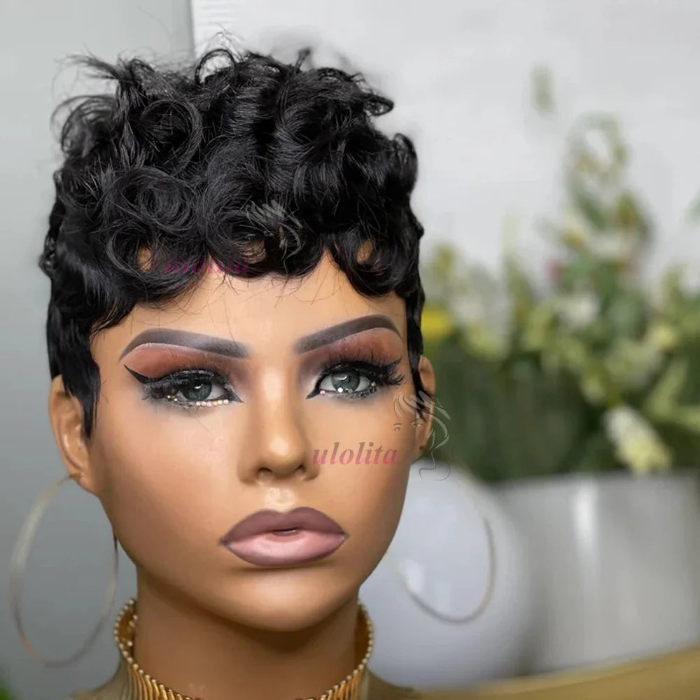 Deep Wave Wig Human Hair 613 Honey Blonde Short Pixie Cut Wig For Black Women Full Machine Made Curly Wigs Ginger Wig Human Hair