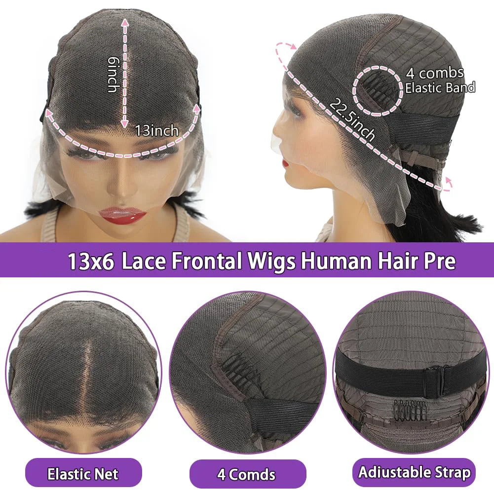 Deep Wave Human Hair Wigs 13x6 Transparent Lace Front Bob Wig With Adjustable Strap Short Bob to Wear Remy Hair Wig for Women