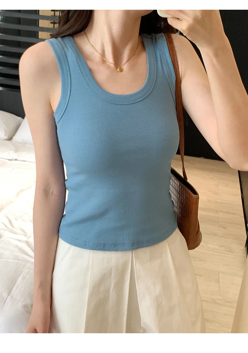 2025 Tank Soft Top For Women Summer Outfits Tight And Sexy Tank Top Knitted Bottom Shirt And Sleeveless Top For Outerwear