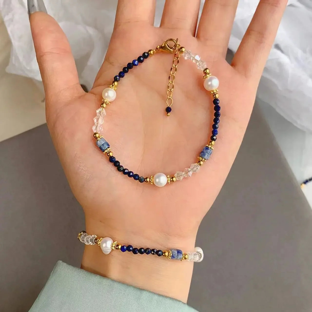 Natural Pearls Necklaces Bracelets Set Women Girls Black Crystal Agate Lazurite Zircon Collarbone Chain Necklace Jewelry Gift
