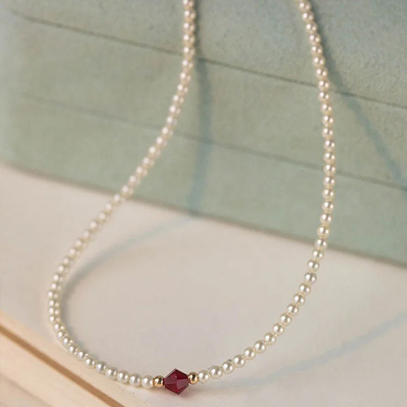 Pearl Necklace Bracelet Women Red Crystal Classic Bead Jewelry Premium Luxury Clavicle Chain Trendy Choker Party Gift