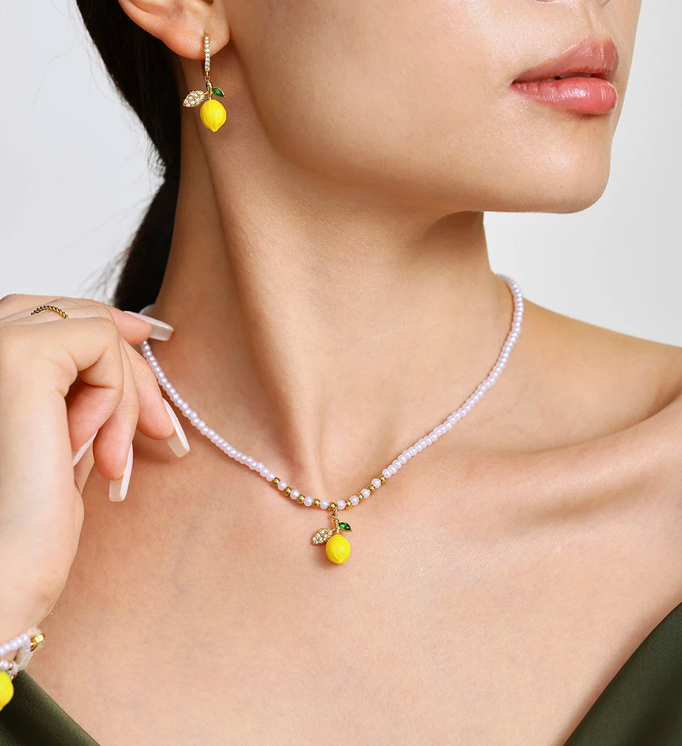 Handmade Beaded Necklace Matching Bracelet Earrings With Lemon Pendant Charms Shell Beads Necklaces Bracelets Earring For Women