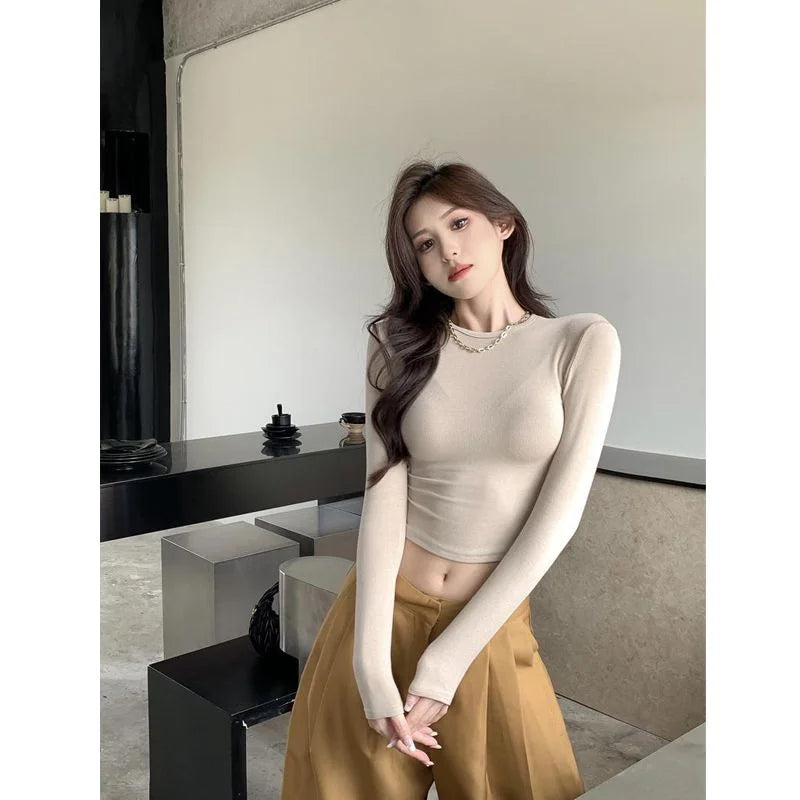 Women's Clothing Tops T-Shirts Autumn Winter Hot Selling Popularity Bottoming Solid Color Round Neck Fashion New Comfortable