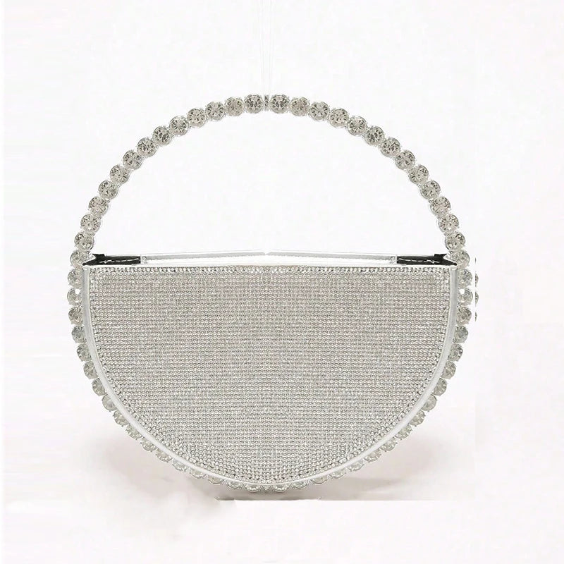 Ladies' fashionable handbag hand-held bag, with a simple and exquisite circular design that sparkles and is delicate for women.