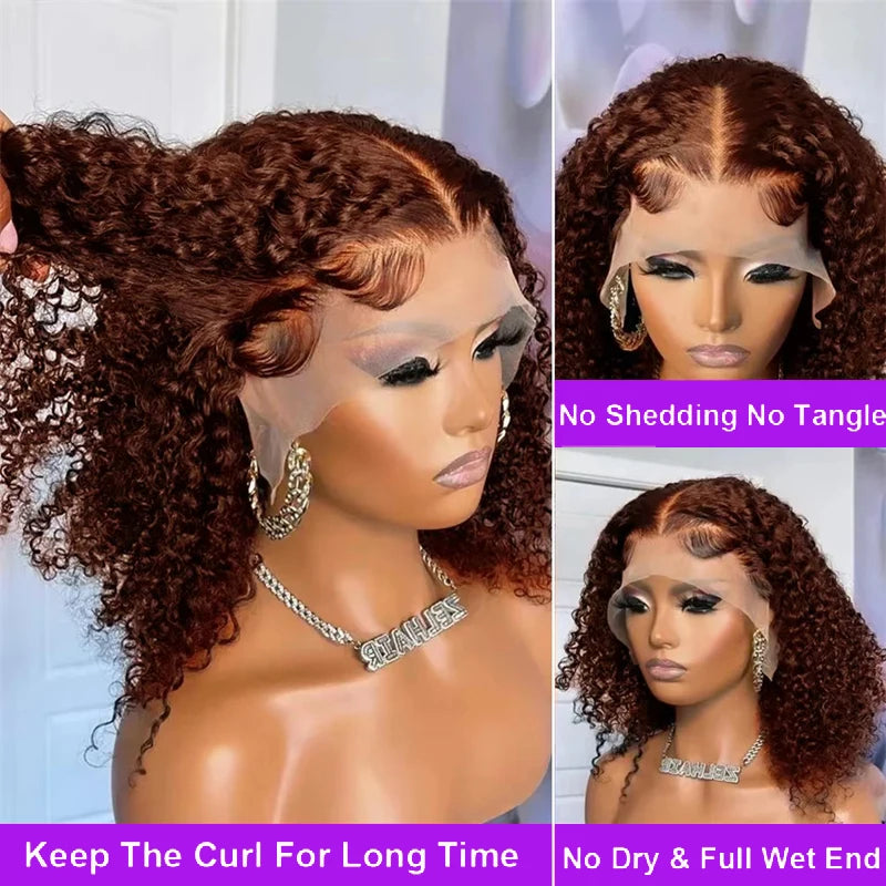 Deep Curly Chocolate Brown 200% Density Bob Wig Wet And Water Wavy Pre Plucked Virgin Hair 13x4 Lace Frontal Human Hair Wigs #4