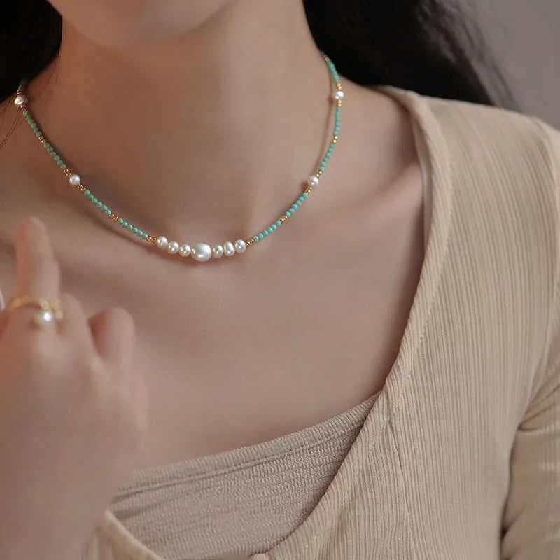 Natural Pearls Necklaces Bracelets Set Women Girls Black Crystal Agate Lazurite Zircon Collarbone Chain Necklace Jewelry Gift