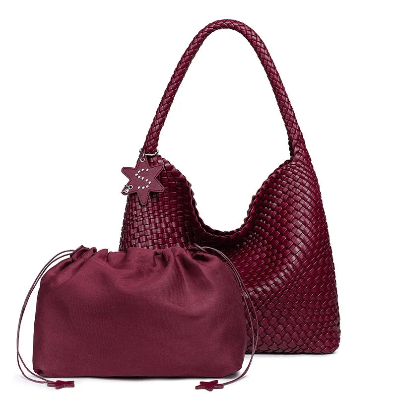 Handwoven Hybrid Tote Bucket Bag Luxury Shoulder Bag for Women, Premium Top Handle & Underarm Carry Purse