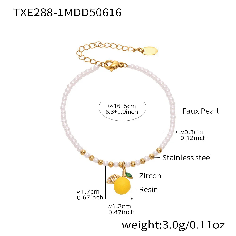 Handmade Beaded Necklace Matching Bracelet Earrings With Lemon Pendant Charms Shell Beads Necklaces Bracelets Earring For Women