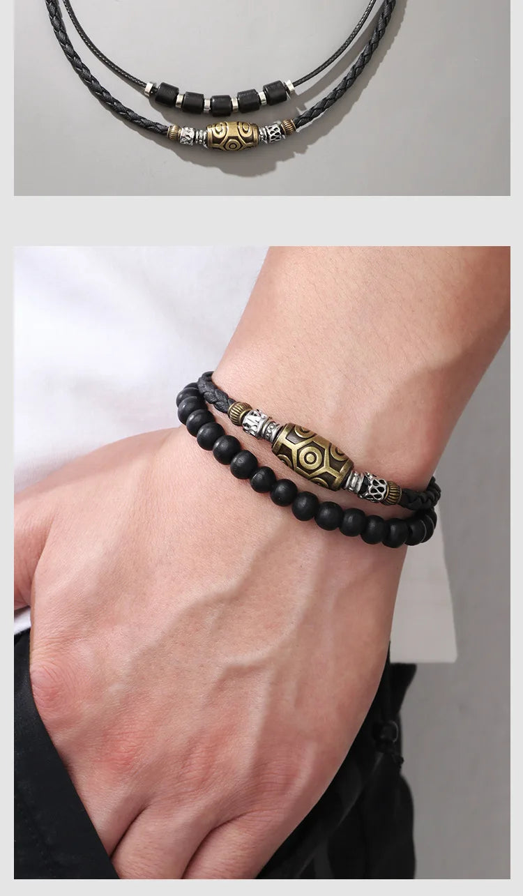 Men's vintage personality braided wax rope antique necklaces and bracelets