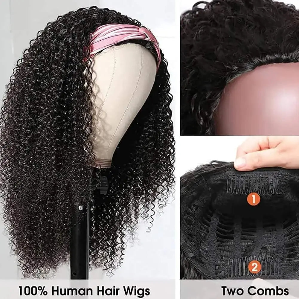 YAVIDA Curly Headband Wig Human Hair 10-24 Curly Hair Headband Wig Indian Virgin Machine Made Human Hair Wigs With Headband