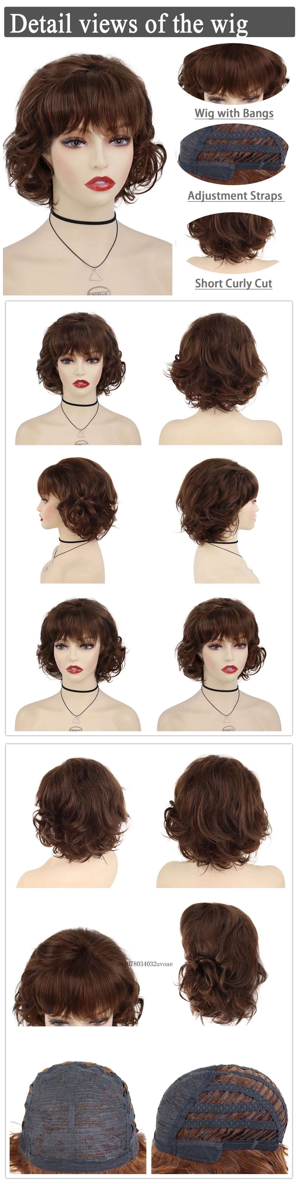 Brown Curly Wig with Bangs Synthetic Short Wigs for Women Korean Hairstyle Witty Cute Ladies Hair Daily Cosplay Halloween Party