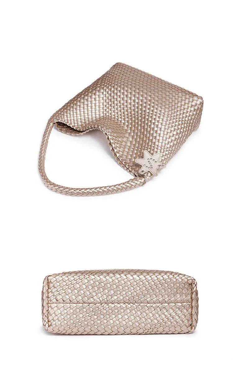 Handwoven Hybrid Tote Bucket Bag Luxury Shoulder Bag for Women, Premium Top Handle & Underarm Carry Purse