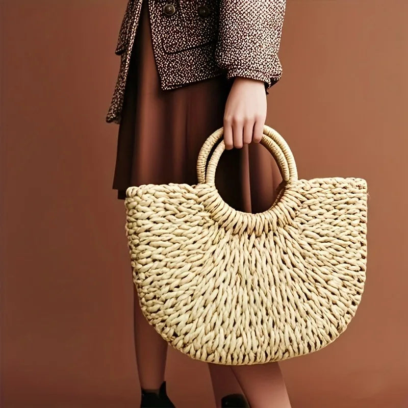 Hand-Woven Tote Bag, A Hand-Woven Straw Bag, Suitable for Summer Beach Travel for Women'S Travel, Holiday Beach Tote Bag