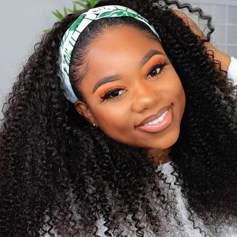 Jerry Curly Human Hair Headband Wig For Black Women 200% Density Glueless Malaysia Remy Kinky Curl Full Machine Made Human Wigs