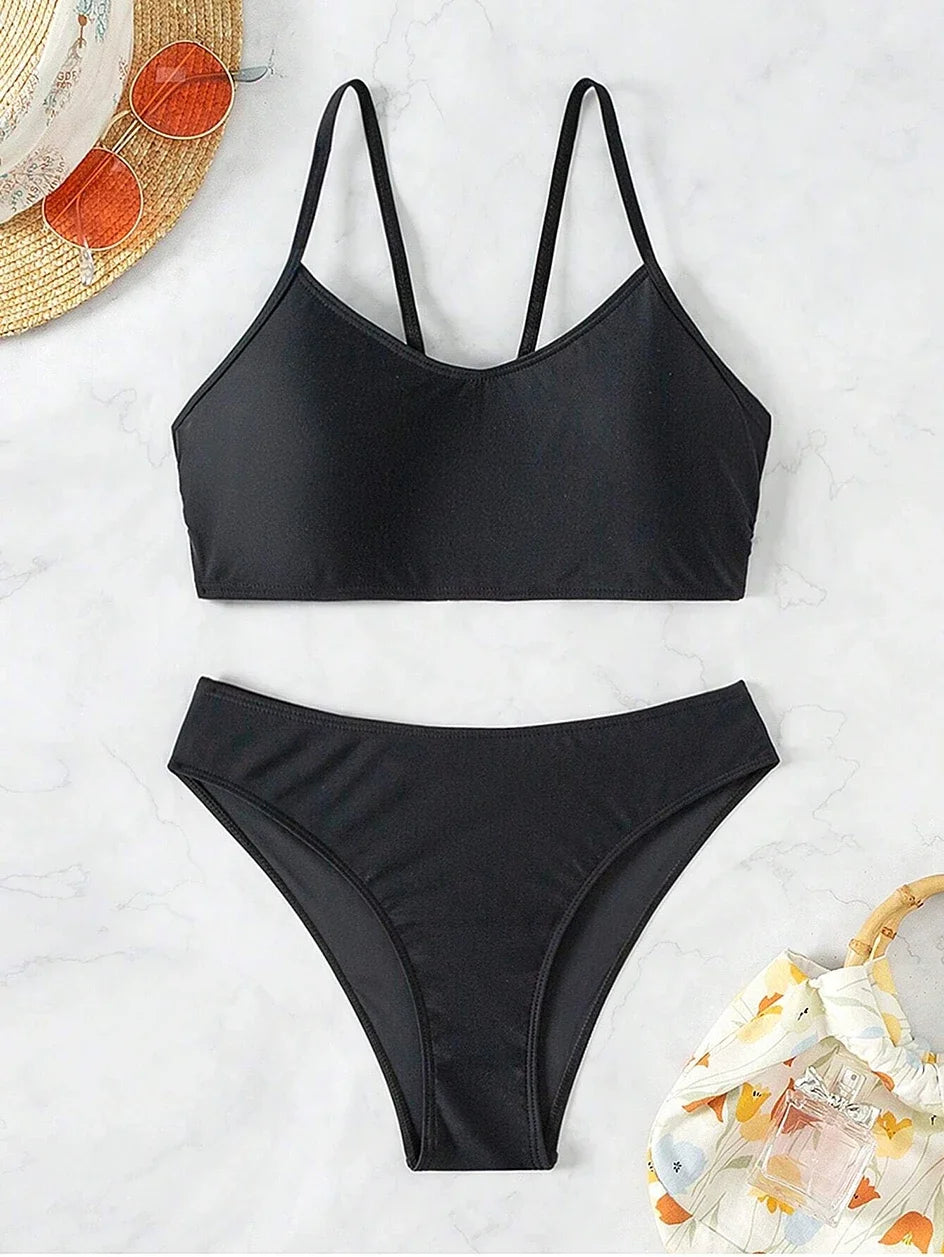 Sexy Woman Swimsuits 2025 Summer Swimwear Women's Bikinis for Female Two Pieces Beach Wear Solid Color Bikinis Set Bathing Suit