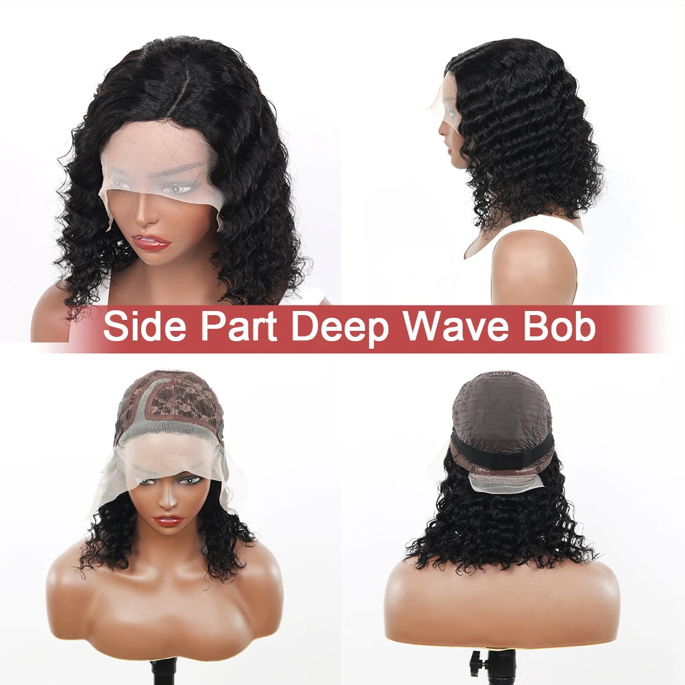 Glueless Wigs 6x4 Deep Wave Bob Human Hair Wigs For Women Bleached Knots Lace Wig Pre Plucked Pre Cut Lace Ready To Wear Wigs