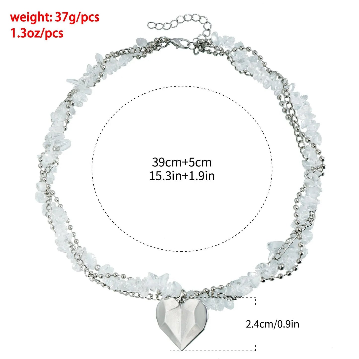 New Heart Beaded Necklace Bracelet Ring Women Boho Crystal Class Gravel Clavicle Chain Cool Y2K Choker Exquisite Fashion Jewelry