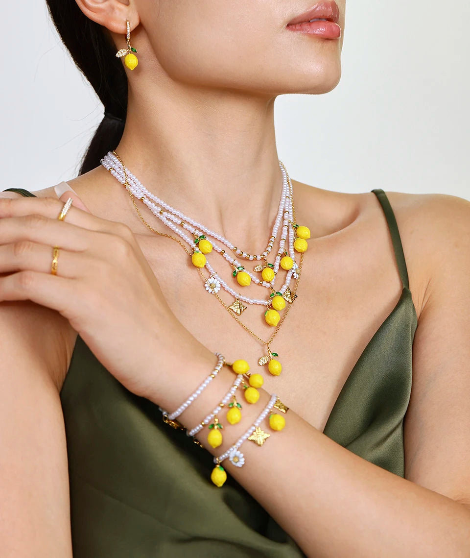 Handmade Beaded Necklace Matching Bracelet Earrings With Lemon Pendant Charms Shell Beads Necklaces Bracelets Earring For Women