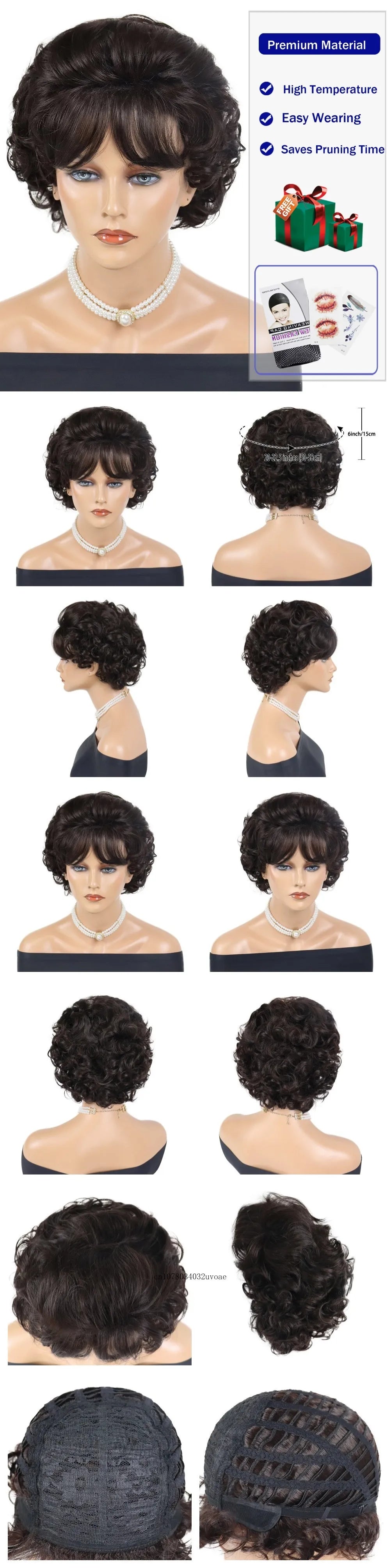 Brown Curly Wig with Bangs Synthetic Short Wigs for Women Korean Hairstyle Witty Cute Ladies Hair Daily Cosplay Halloween Party
