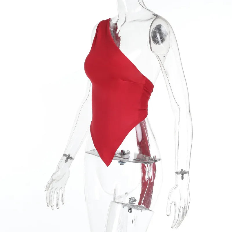 Inclined Shoulder Halter Top Asymmetrical Crop Tops Bandage Y2k Clothes Backless Hot Tops For Women Streetwear Tie Back Corset