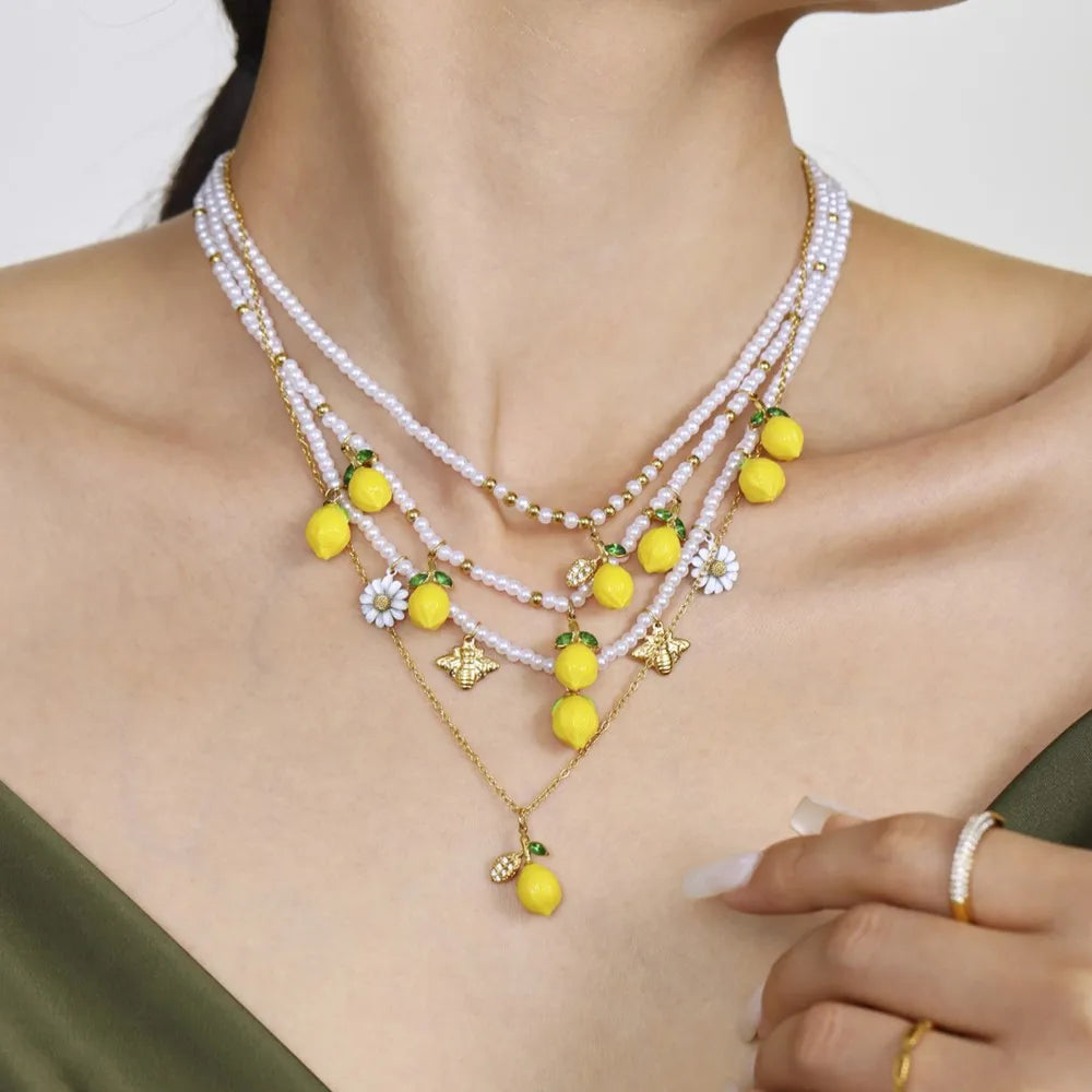 Handmade Beaded Necklace Matching Bracelet Earrings With Lemon Pendant Charms Shell Beads Necklaces Bracelets Earring For Women
