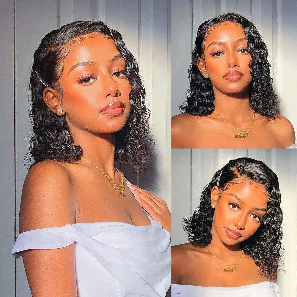 Glueless Wigs 6x4 Deep Wave Bob Human Hair Wigs For Women Bleached Knots Lace Wig Pre Plucked Pre Cut Lace Ready To Wear Wigs