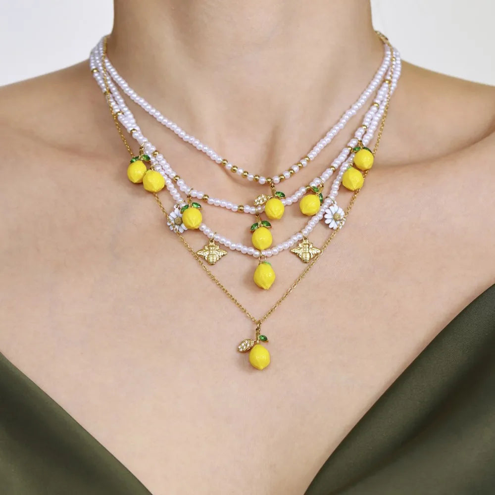 Handmade Beaded Necklace Matching Bracelet Earrings With Lemon Pendant Charms Shell Beads Necklaces Bracelets Earring For Women