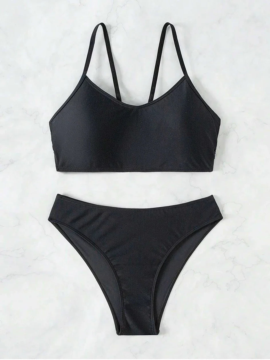 Sexy Woman Swimsuits 2025 Summer Swimwear Women's Bikinis for Female Two Pieces Beach Wear Solid Color Bikinis Set Bathing Suit