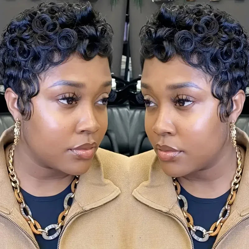 Curly 100% Human Hair Wigs Brazilian Remy Hair Pixie Cut Wigs Human Hair For Women Full Machine Made Wigs 150% Natural Color
